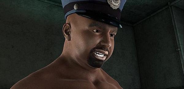  3D cartoon prisoner gets fucked in the ass by a chubby black cop